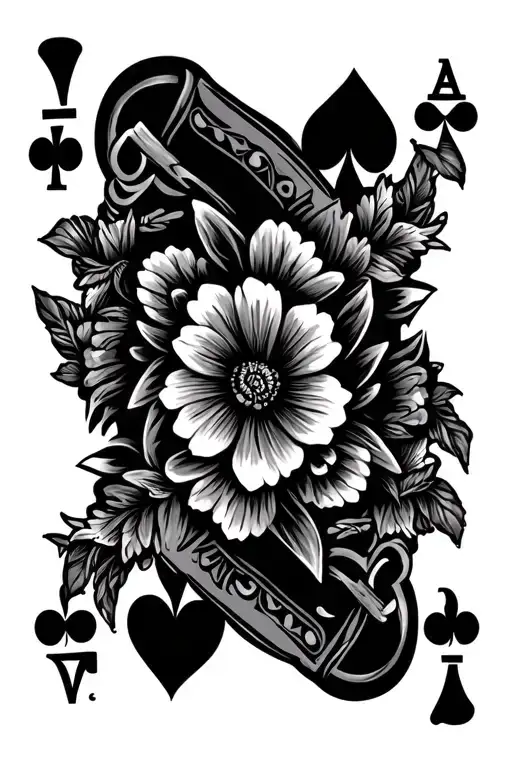 western floral design with aged playing cards all aces tattoo design idea