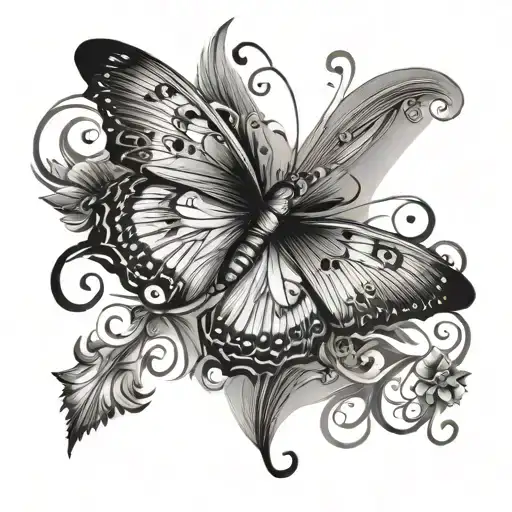 butterfly and music masculine tattoo design idea