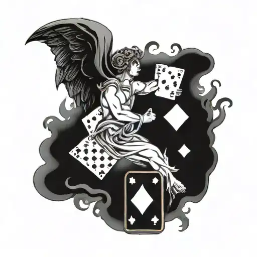 A tattoo design combining the Greek god Hermes with elements of gambling, such as playing cards and dice tattoo design idea