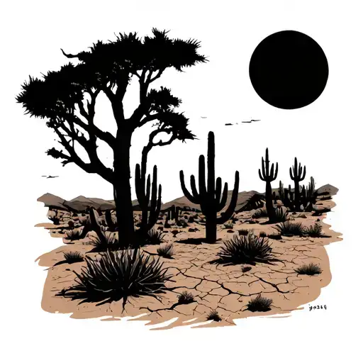 Full Sleeve Tattoo StoryboardShoulder / Upper Arm (Origins & Trials)• Desert Scene: A cracked desert floor, cactus or  tattoo design idea