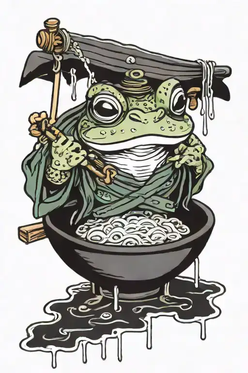 samurai frog soaking in ramen bath tattoo design idea