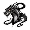 “The samurai’s head is in the foreground, with the dragon coiling around him. A vampire with sharp fangs and glowing eye tattoo design idea