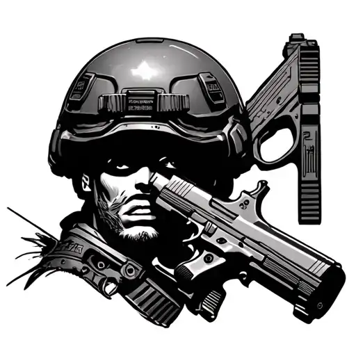 Low airforce one with a glock and a Soldier helmet  tattoo design idea