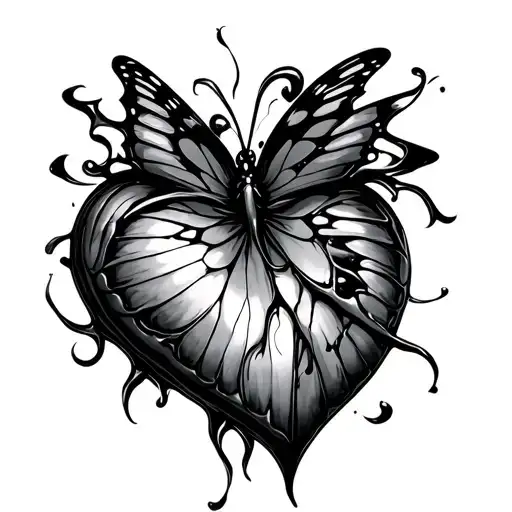 Heart with smoked butterfly letter tattoo design idea