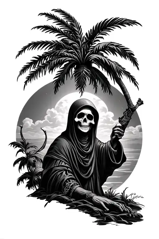 Palm Tree and grim reaper tattoo design idea