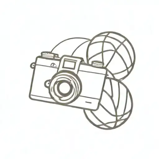 A minimalist tattoo of a vintage camera intertwined with a basketball, symbolizing your love for photography and basketball tattoo design idea