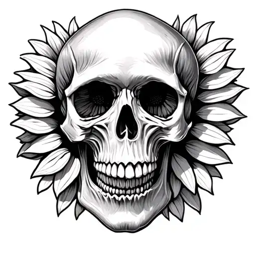 Mushroom Skull sunflower tattoo design idea