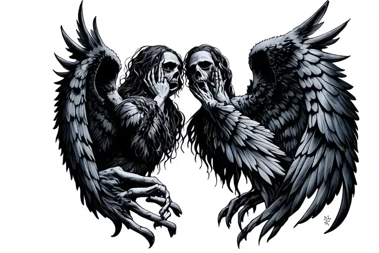black angels with loc hear no evil tattoo design idea