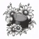 flat cap and daisy flower tattoo design idea