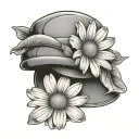 flat cap and daisy flower tattoo design idea