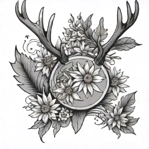 Deer antlers with daisies on the left tattoo design idea