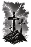 3 crosses on a hill with lightning bolts tattoo design idea