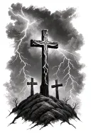 3 crosses on a hill with lightning bolts tattoo design idea