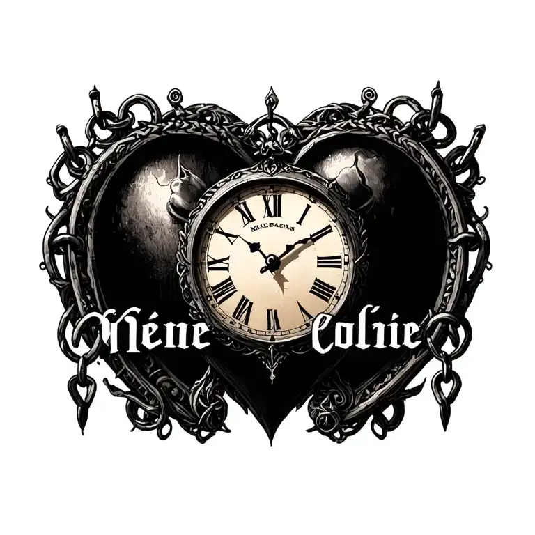 "Mélanie" clock Coeur chain tattoo design idea