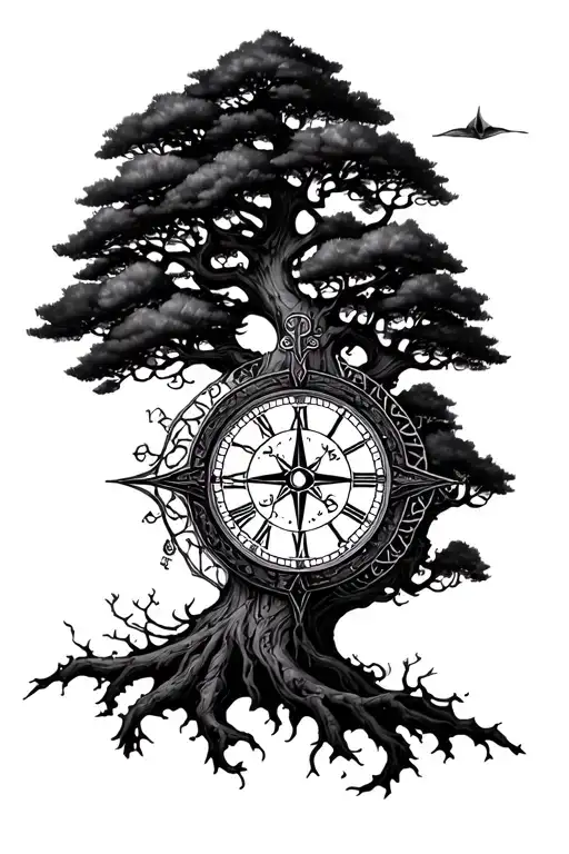 arm tattoo clock tree of life compass tattoo design idea