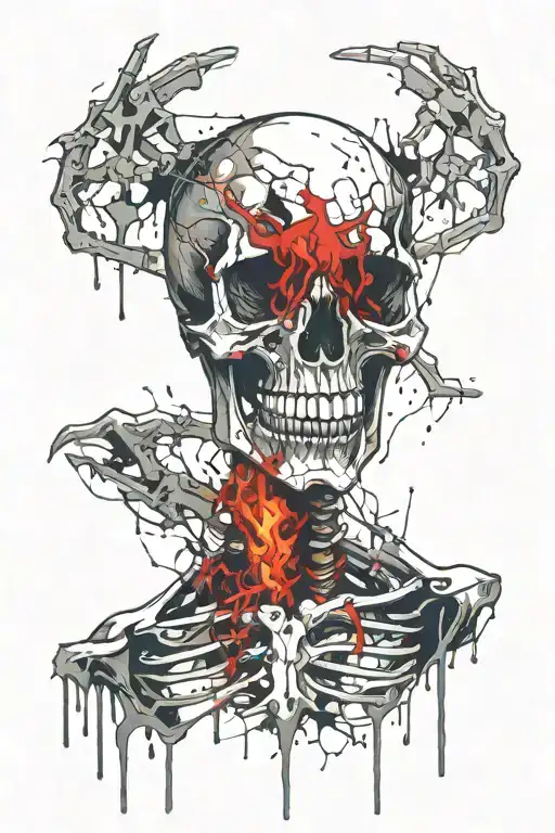 skeleton suffering burning in hell tattoo design idea