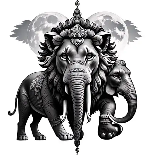 a sri lankan moonstone and then in the bottom is a lion and elephant with sri lankan traditional and cultural things  tattoo design idea