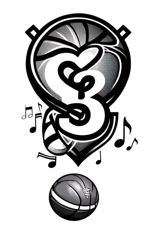number 3 with basketball football heart music symbol school inside the 3 tattoo design idea