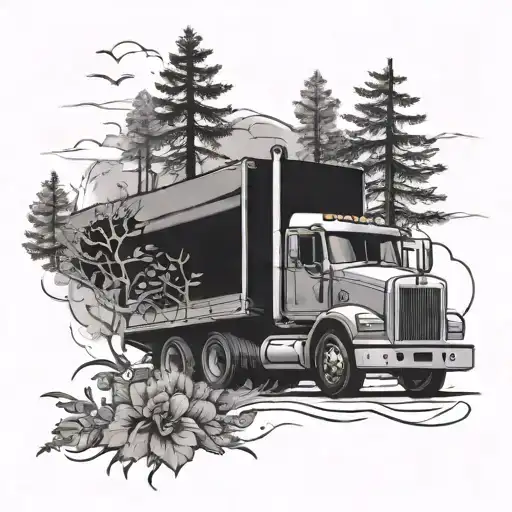 truck driver and nature inspired tattoo tattoo design idea