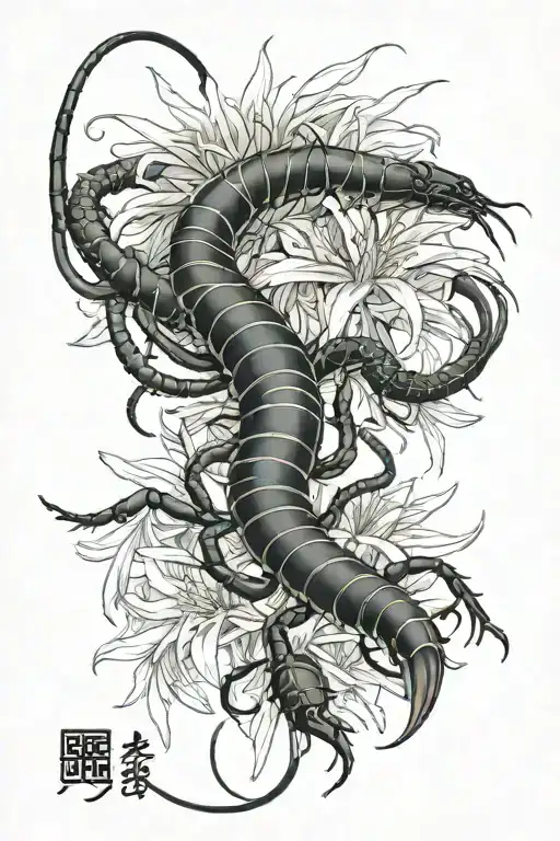 scolopendra and spider lily. tattoo design idea