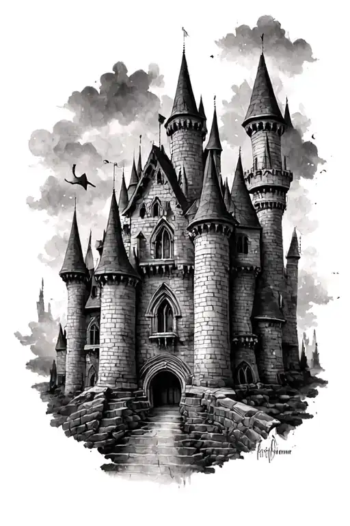 Castle gothic tattoo design idea