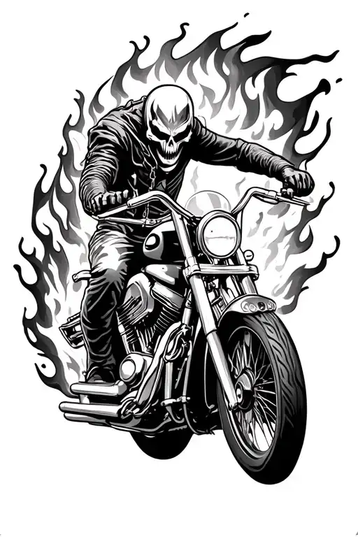 Get a shoulder tattoo design of a ghost rider in flames and chains riding a fiery motorcycle from the movie "Ghost Rider tattoo design idea