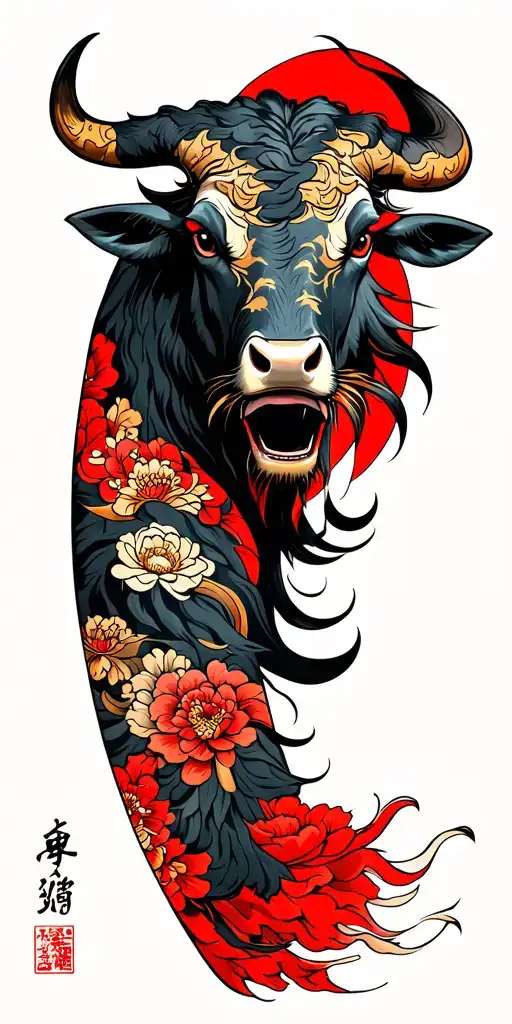 A ronin bull head tattoo design idea