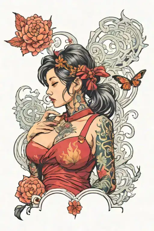 Japan girl with big boobs tattoo design idea