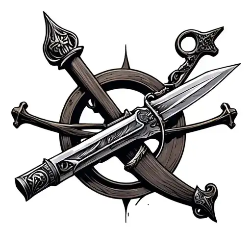 dagger in crossbow tattoo design idea