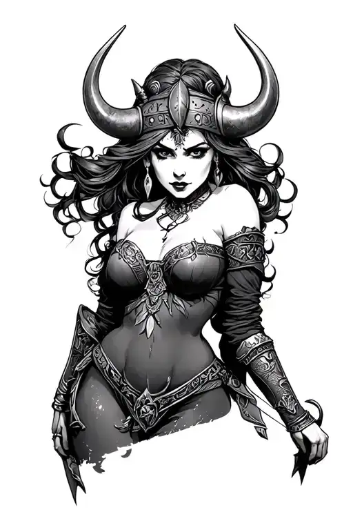goth viking pinup girl tattoo design idea