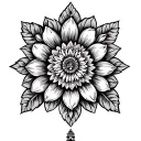 flower pattern with nepali temple with small shiva g tattoo design idea