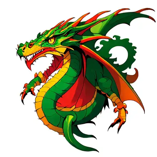 A dragon that has 4 feet. Add colors and intricate design. Make sure thet the dragon looks deadly and fierce. tattoo design idea