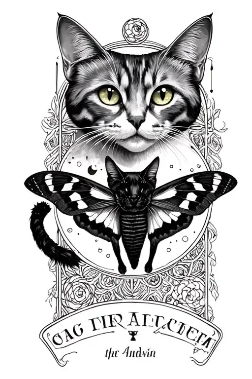 tarot, moon, cat, moth tattoo tattoo design idea