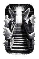 stairway to heaven walking up stairs angels sun rays clouds heaven gate at the top of the stairs  tattoo design idea