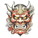 oni mask cracked with skull visible tattoo design idea