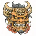 oni mask cracked with skull visible tattoo design idea
