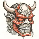 oni mask cracked with skull visible tattoo design idea