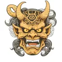 oni mask cracked with skull visible tattoo design idea