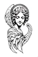 angel looking down smiling tattoo design idea