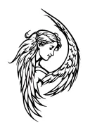 angel looking down smiling tattoo design idea
