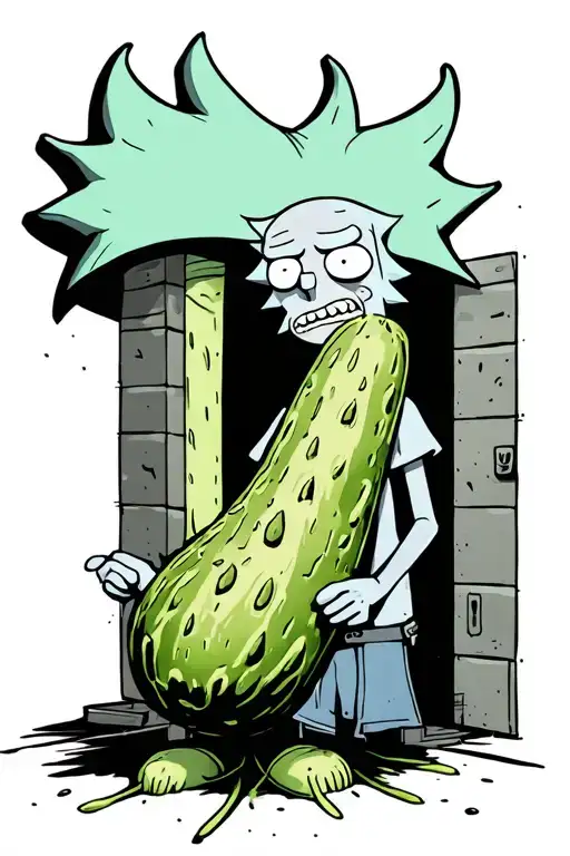 Pickle Rick thru a portal tattoo design idea