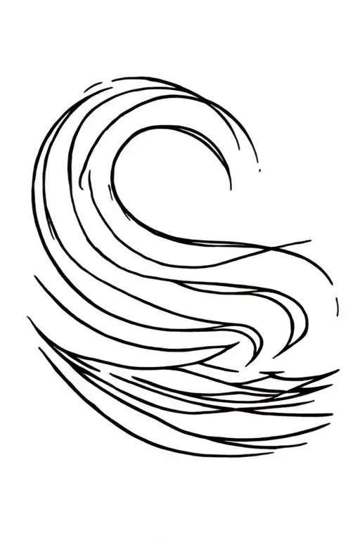 single black line of cresting tidal wave breaking tattoo design idea