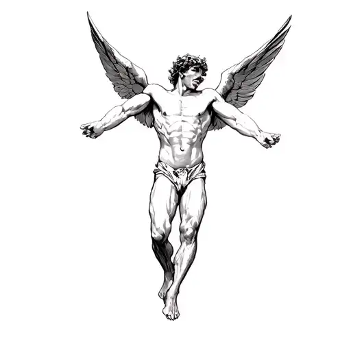 muscular man falling Icarus falling from the sky tattoo design idea