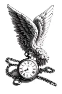 angel wings pocket watch tattoo design idea