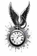 angel wings pocket watch tattoo design idea