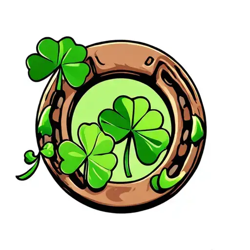 Horseshoe with four leaf clovers on left side of Horseshoe  tattoo design idea