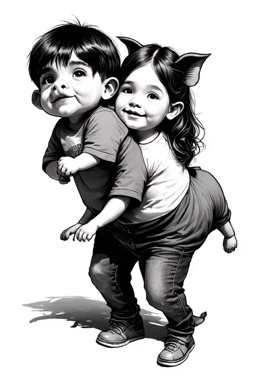 brother and little sister piggy back  tattoo design idea