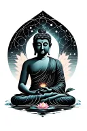 Sleeve From Wrist To Shoulder. buddha in Lotus, Water, Constellation, DMT molecule tattoo design idea