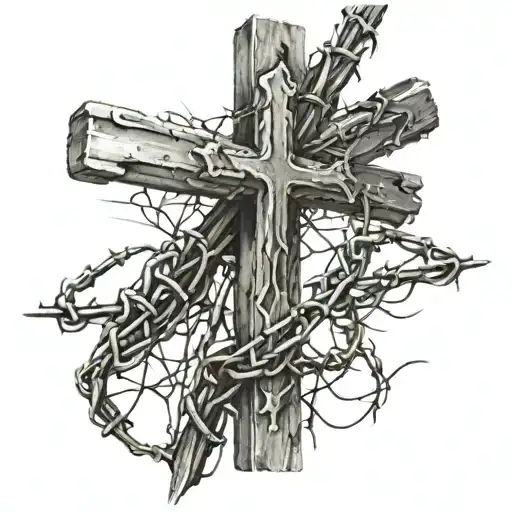 cross with barbed wire tattoo design idea
