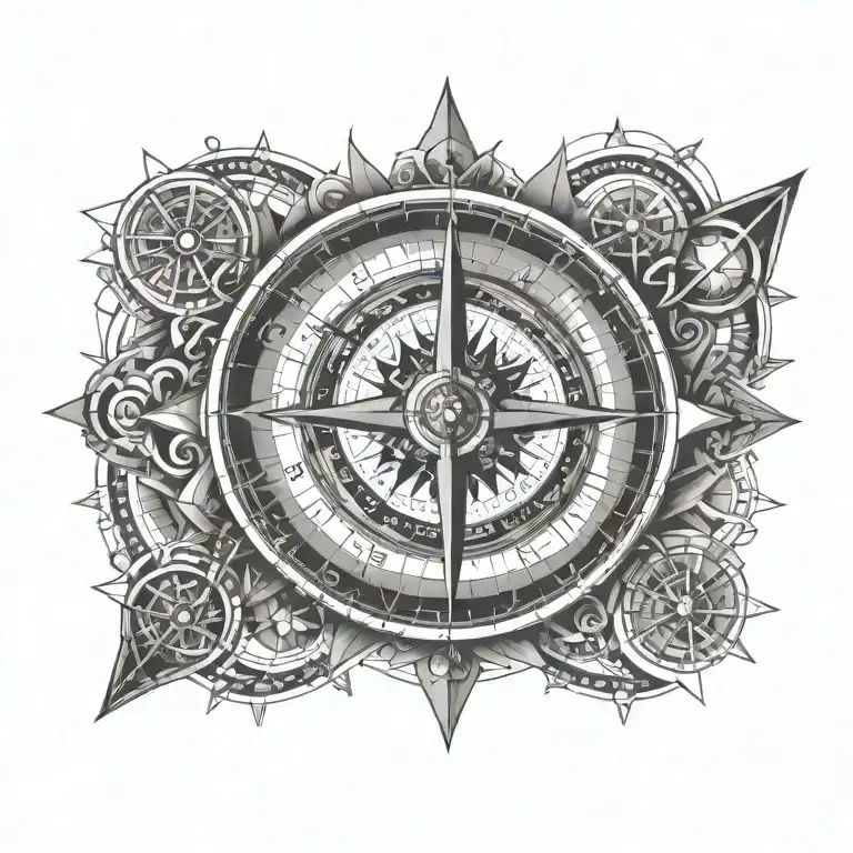 compass and watch tattoo design idea